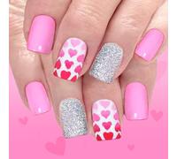 Lot de 24 faux ongles courts artificiels brillants en forme de cœur pour la Saint-Valentin