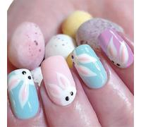 Lot de 24 faux ongles courts avec lapins à coller pour ajouter un charme festif à vos ongles pour toutes les occasions