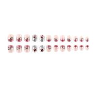 Lot de 24 faux ongles courts avec pointe française, couverture complète, à coller sur les ongles, brillants, à coller sur les ongles, pour la Saint-Valentin