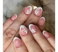 Lot de 24 faux ongles courts avec pointes françaises faciles à appliquer et à enlever pour femme élégante