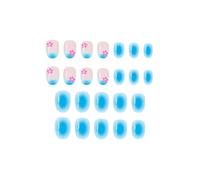 Lot de 24 faux ongles courts bleus brillants style français pour un usage quotidien