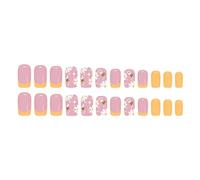 Lot de 24 faux ongles courts brillants en ABS Motif abeilles Jaune Blanc