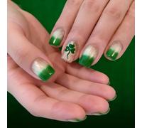 Lot de 24 faux ongles courts brillants et durables - Dégradé vert - Design français pour une durabilité - Paillettes françaises