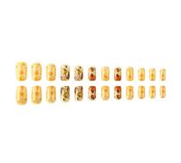 Lot de 24 faux ongles courts carrés à coller - Motif citrouilles - Couverture complète - À coller