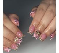 Lot de 24 faux ongles courts carrés à coller sur les ongles en acrylique avec couverture complète pour fêtes et vie quotidienne