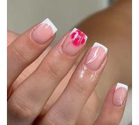 Lot de 24 faux ongles courts carrés à presser - En ABS - Blanc brillant - Coupe naturelle - Pour un port quotidien - En ABS