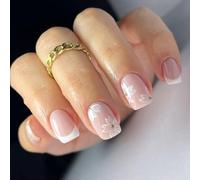 Lot de 24 faux ongles courts carrés à presser style français pour des bouts de doigts élégants avec finition brillante