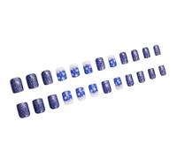 Lot de 24 faux ongles courts carrés avec motifs flocons de neige bleus scintillants à presser pour les occasions festives