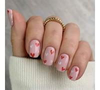 Lot de 24 faux ongles courts carrés brillants en forme de cœur à coller pour la Saint-Valentin