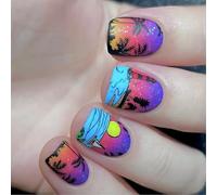 Lot de 24 faux ongles courts carrés carrés en forme de noix de coco sur les ongles - Presse brillante - Pour femme