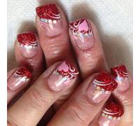 Lot de 24 faux ongles courts carrés pour la Saint-Valentin avec motifs de cœur d'amour - À coller - À coller - Pour femme