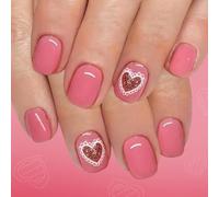 Lot de 24 faux ongles courts carrés pour la Saint-Valentin, motif romantique, application facile, faux ongles
