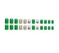 Lot de 24 faux ongles courts en ABS vert clair à motif français pour une longue durée de vie - Vert clair pailleté