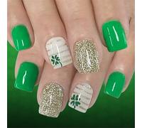 Lot de 24 faux ongles courts en ABS vert clair Motif français pour une longue durée de vie