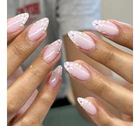 Lot de 24 faux ongles courts en acrylique avec motifs floraux en forme d'amande pour femme - Manucure française prête à l'emploi