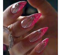 Lot de 24 faux ongles courts en acrylique, en forme d'amande, à clipser, en acrylique, brillants, pour femmes et adolescents