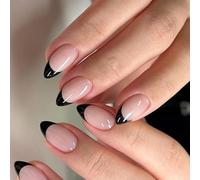 Lot de 24 faux ongles courts en forme d'amande brillante - Jolis simples à coller sur les ongles - Noir
