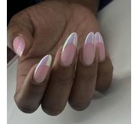 Lot de 24 faux ongles courts en forme d'amande - Colles artificielles sur Aurora Designs - Pointes françaises - Faux ongles acryliques pour femmes - Transparent