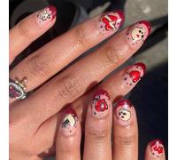 Lot de 24 faux ongles courts en forme d'amande French Tip à coller sur une tête de mort, fleur, cœur artificiel, Saint-Valentin