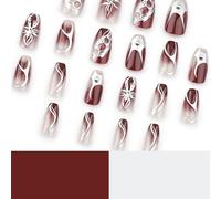 Lot de 24 faux ongles courts en forme de ballet, couverture complète, à coller sur les ongles, flamme, fleur, faux ongles à presser