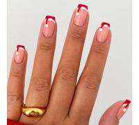 Lot de 24 faux ongles courts en forme de chapeau de Noël à coller pour l'hiver