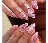 Lot de 24 faux ongles courts en forme de cœur brillant en forme d'amande pour femme et fille