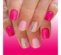 Lot de 24 faux ongles courts et carrés - Couleur vive et dorée - Pour les occasions de photographie - Scintillat coloré de printemps