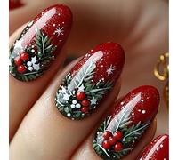 Lot de 24 faux ongles courts ovales à paillettes rouges pour événements festifs