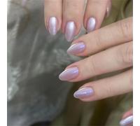 Lot de 24 faux ongles courts ovales à presser Aurora Charmant Violet Décoration d'ongles Minimaliste Manciure pour femmes et filles