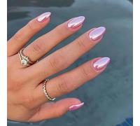 Lot de 24 faux ongles courts ovales avec motif serpent et étoile, noir français, amande moyenne pour femme, faux ongles pour nail art, 11 rose et chrome 10