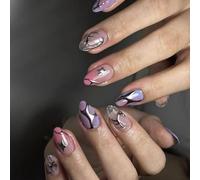 Lot de 24 faux ongles courts ovales avec pointe française