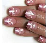 Lot de 24 faux ongles courts ovales pour voiliers Couverture complète Faux ongles Paillettes Stick sur ongles Noix de coco Presse sur ongles