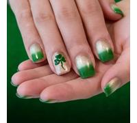 Lot de 24 faux ongles courts Patrick Vert dégradé French Glitters Faux ongles courts pour événements festifs French Glitter