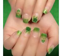 Lot de 24 faux ongles courts polyvalents - 24 faux ongles verts à paillettes - Pour tous les jours et les occasions de fête