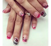 Lot de 24 faux ongles courts pour la Saint Valentin - À coller - En acrylique - Couverture complète - En forme de cœur