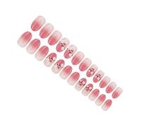 Lot de 24 faux ongles courts ronds à presser en acrylique - Faux ongles scintillants - Fleurs de pêche - À coller sur les ongles