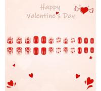 Lot de 24 faux ongles courts ronds à presser en forme de cœur d'amour Couverture complète à coller sur les ongles pour la Saint-Valentin
