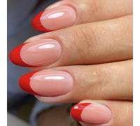 Lot de 24 faux ongles courts rouges brillants style français pour les fêtes de vacances - Aucun outil nécessaire - Matériaux ABS - Effet éclaircissant - Faux ongles rouges