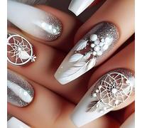 Lot de 24 faux ongles de ballet en acrylique à coller sur les ongles avec un design élégant à plumes pour différents événements