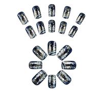 Lot de 24 faux ongles de Noël à presser en acrylique brillant avec motifs flocons de neige