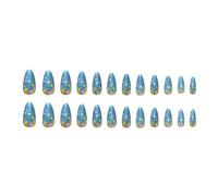 Lot de 24 faux ongles de Noël à presser en forme d'amande avec motifs bleus pour femmes et filles