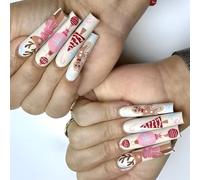 Lot de 24 faux ongles de Noël à presser longs carrés avec motifs flocons de neige pour femmes