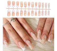 Lot de 24 faux ongles de Noël carrés à presser - Motifs flocons de neige - En acrylique - Couverture complète à coller sur les ongles - Pour femme