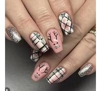 Lot de 24 faux ongles de Noël carrés à rayures artificielles en acrylique pour femme