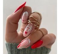 Lot de 24 faux ongles de Noël en acrylique en forme d'amande - Couvrance complète - À coller sur le dessus