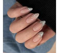 Lot de 24 faux ongles de Noël en forme d'amande à coller sur les ongles avec flocons de neige