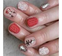 Lot de 24 faux ongles de Noël en forme de flocons de neige - Couverture complète - À coller sur un carré court