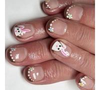 Lot de 24 faux ongles de Pâques carrés à presser pour manucure - Application facile pour femmes et filles
