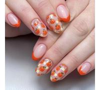 Lot de 24 faux ongles de Thanksgiving avec fleur de citrouille - Style français - Application rapide - Ongles de vacances