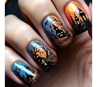 Lot de 24 faux ongles d'Halloween détachables avec toiles d'araignée fantomatiques pour fêtes, événements, forêt